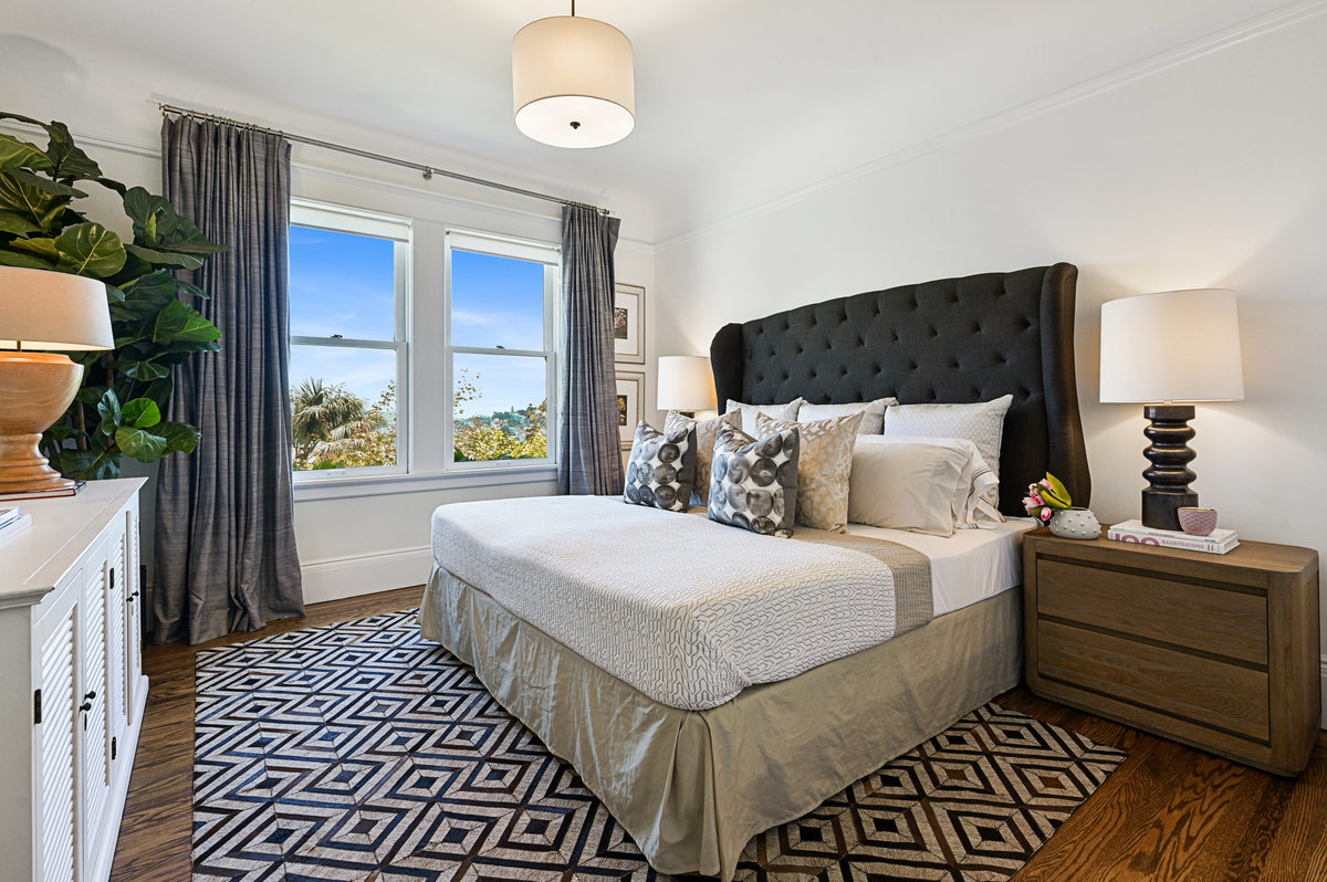 Bedroom 1, main level with outlooks to east and bay