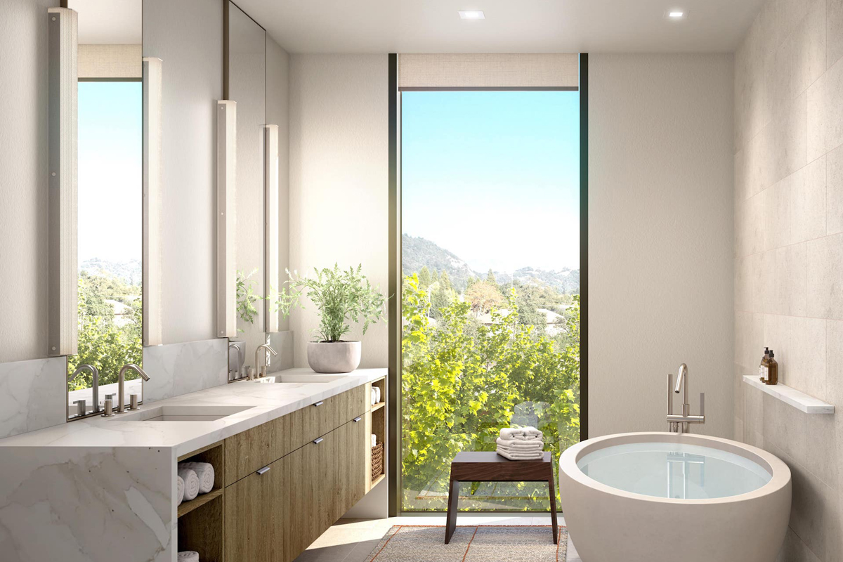 Luxurious spa bath with views.