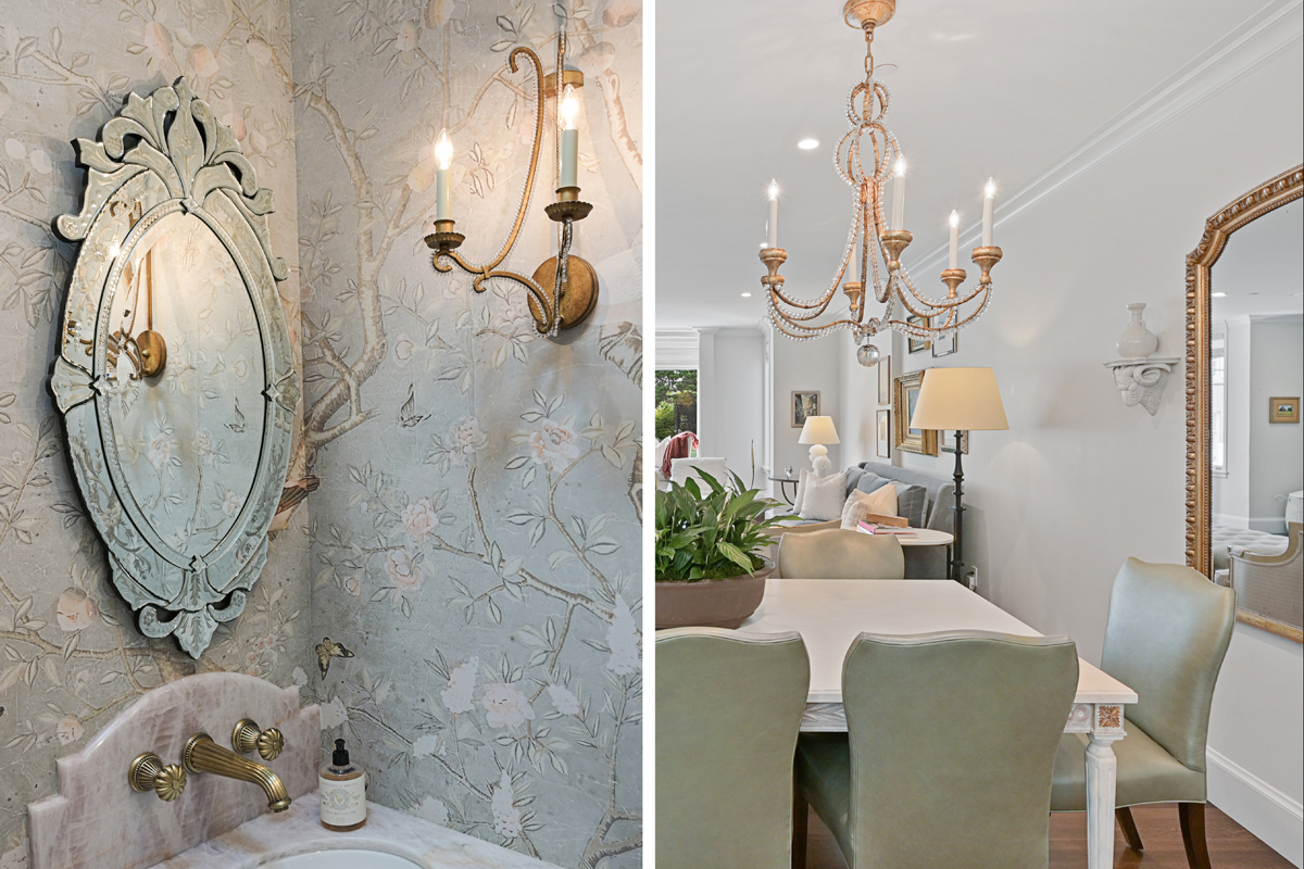 Powder room, main level; dining chandelier