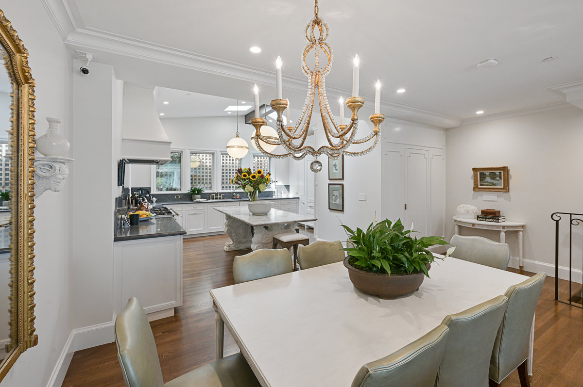 Dining area with chandelier