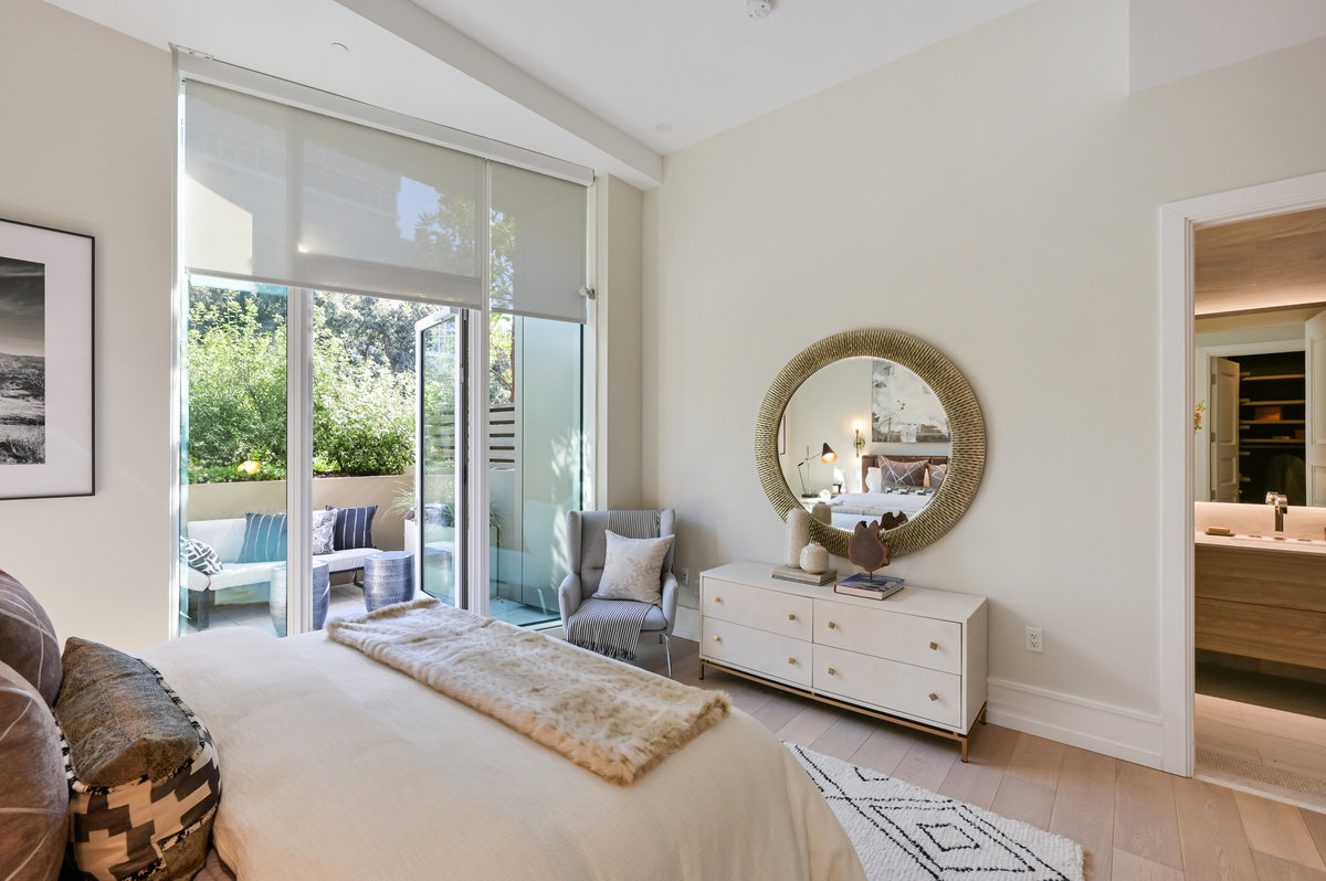 Bedroom with glimpse of ensuite bath