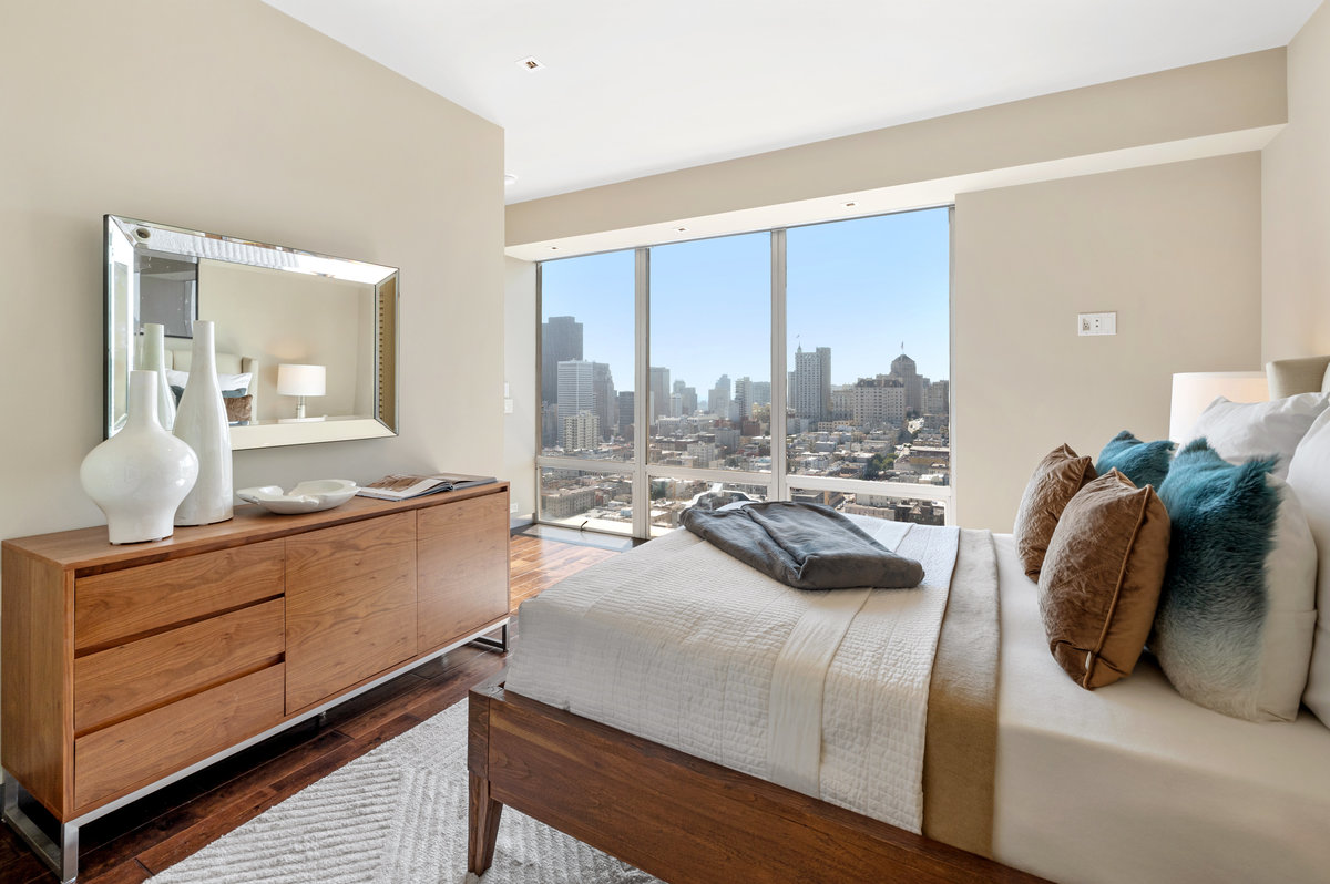 Bedroom with downtown view