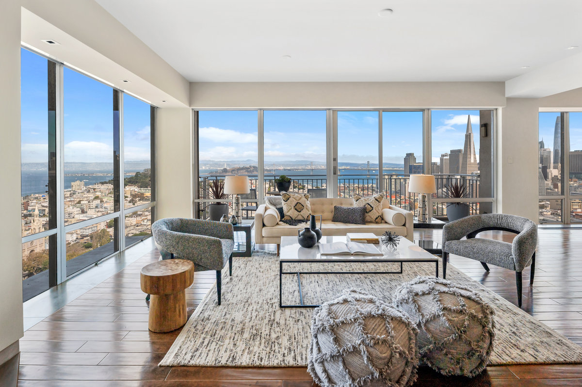 Residence 1203 with views of bay, Bay Bridge and iconic San Francisco from three exposures