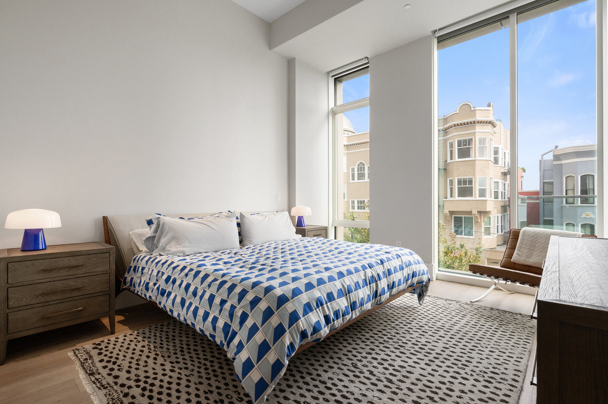 Spacious bedroom with room for king bed, south windows