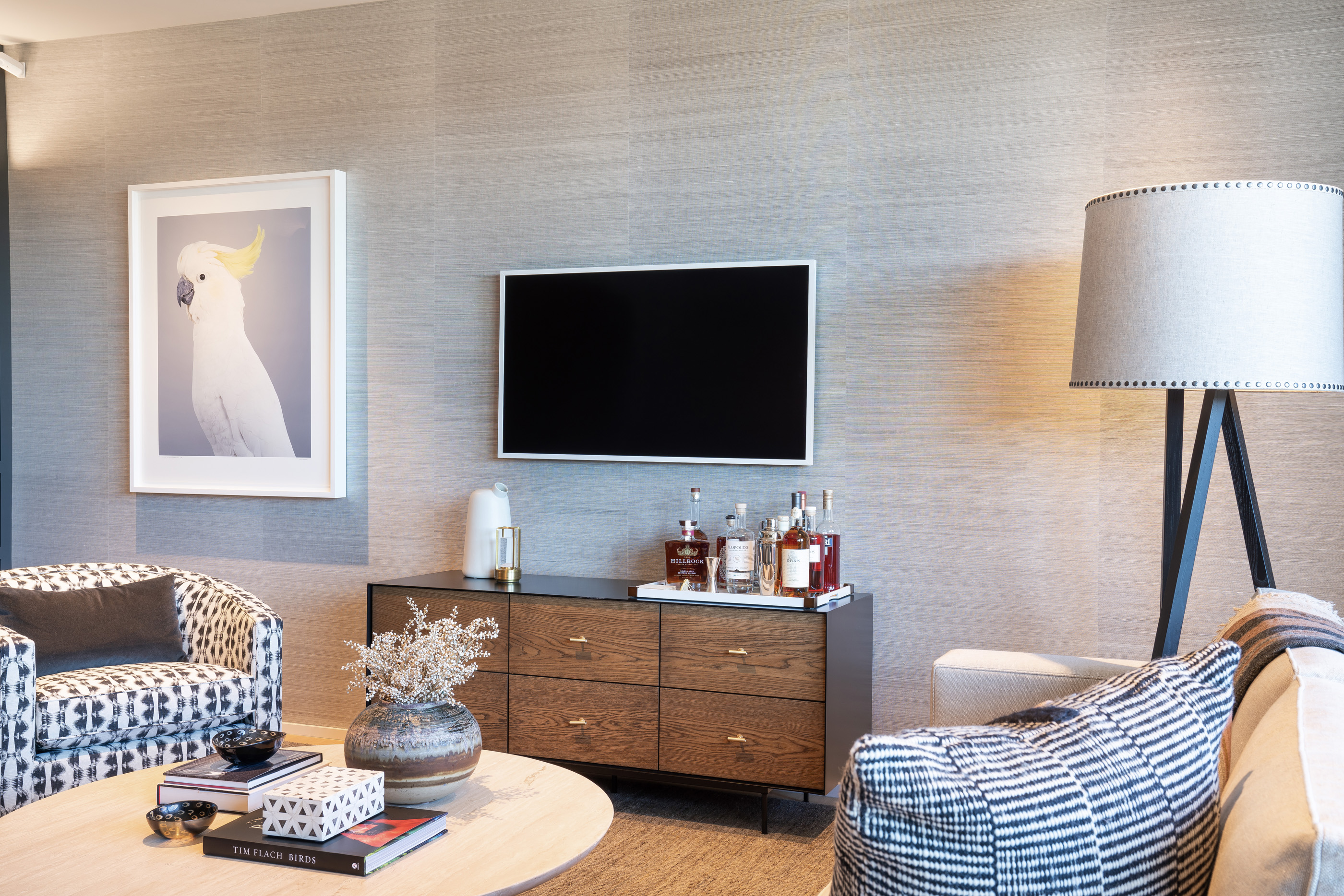 Luxury furnishings, including Samsung Frame TV are included in the sale