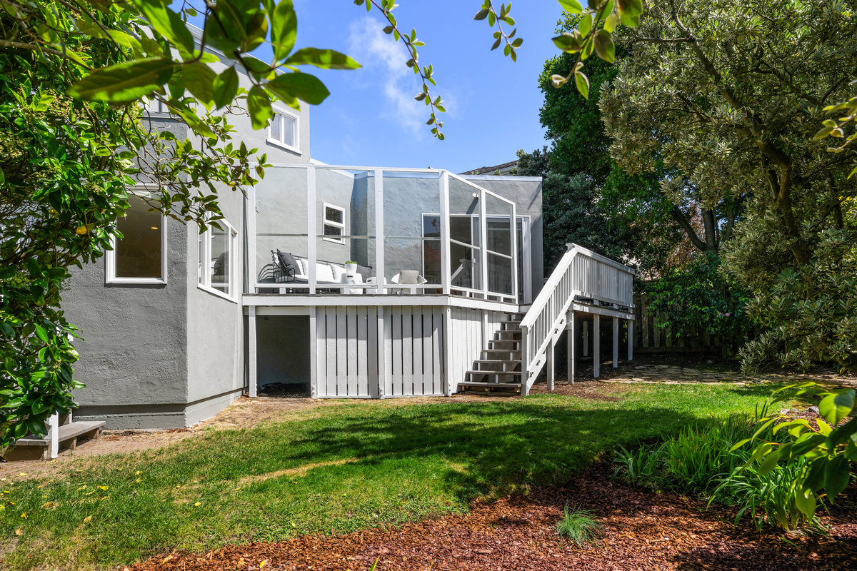 View of wraparound deck from garden