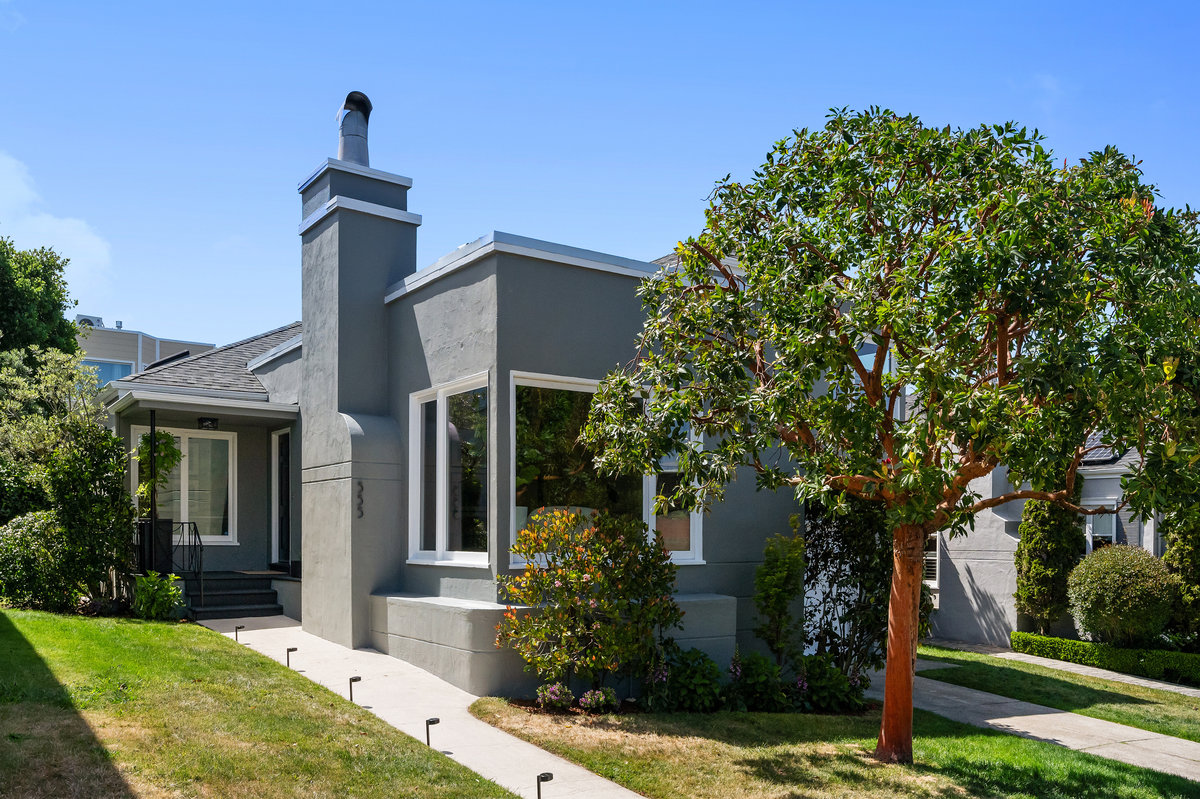 Handsome front facade of 555 Laurel, fully detached single family home
