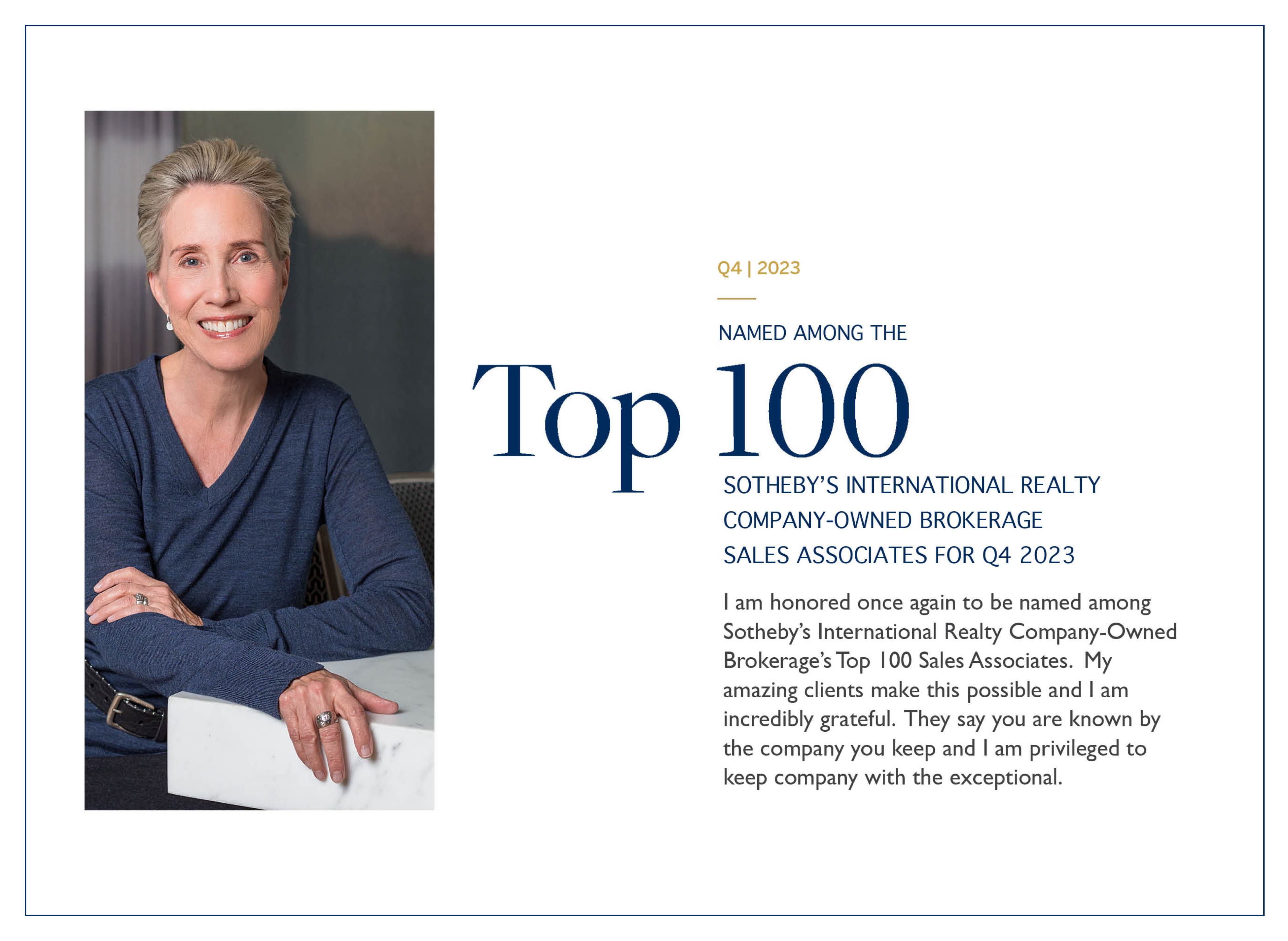 Rebecca Named to Sotheby's "Top 100" for Q4 | 2023